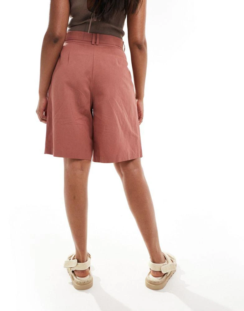 ASOS ASOS DESIGN longline high waisted tailored short with linen in terracotta 3