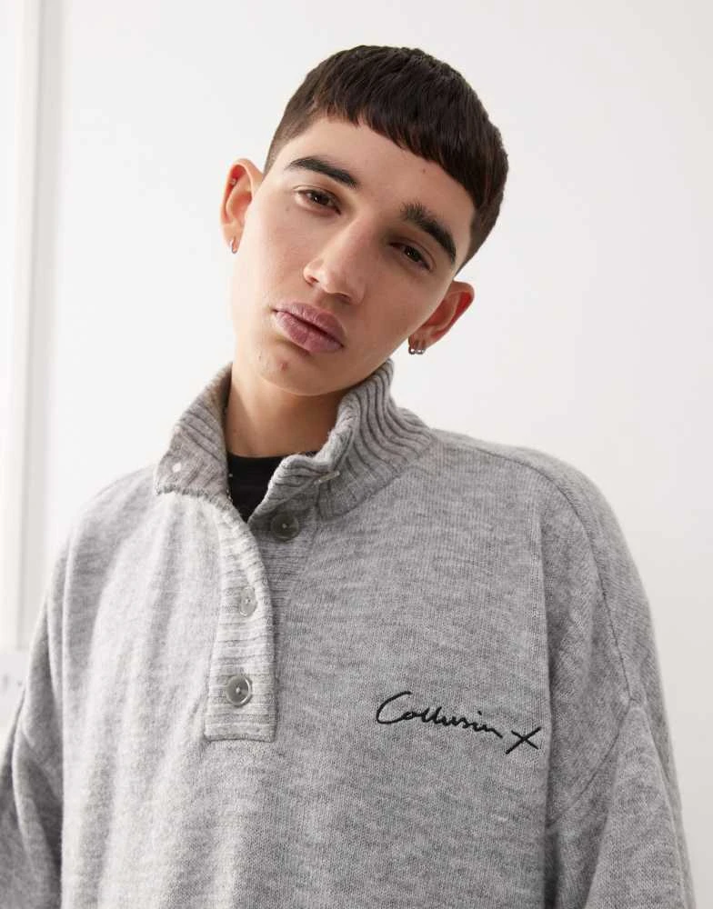 COLLUSION COLLUSION half button up knitted jumper in grey 4