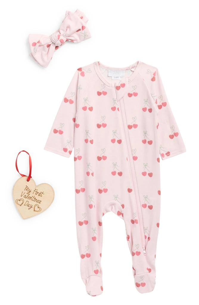 Toby Cherry Hearts Footie, Bow Headband 
Ornament Set