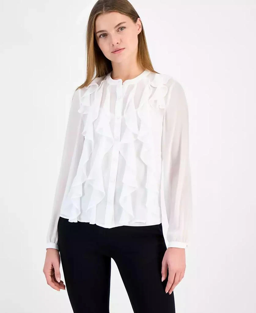 Anne Klein Women's Ruffle-Front Button-Front Blouse 1