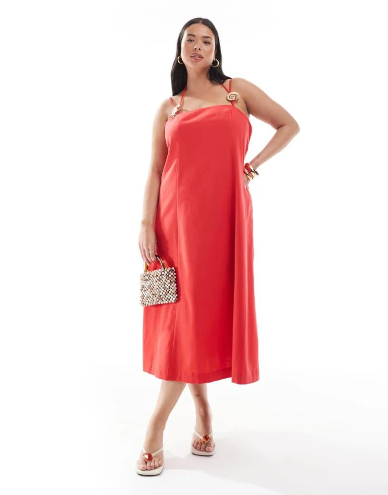Renee Studio Plus exclusive linen look halterneck gold seashell hardware  detail strappy midi dress in red  On Sale Now with Up to 65% Off |  Discover Exclusive Deals & Savings at