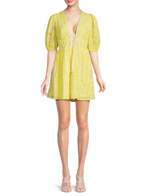 Avec Les Filles Puff Sleeve Eyelet Mini Dress