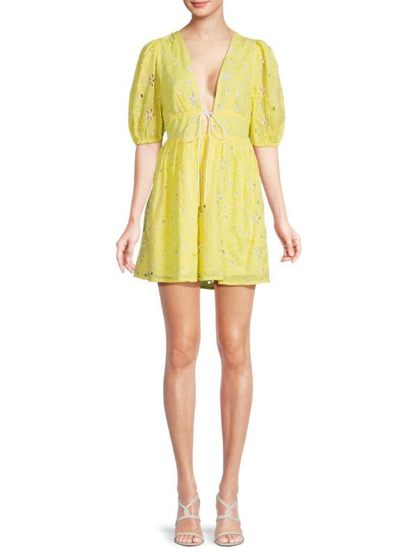 Avec Les Filles Puff Sleeve Eyelet Mini Dress 1