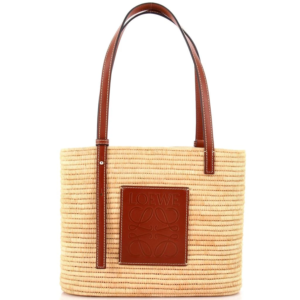 Loewe Square Basket Tote Woven Raffia Small 1