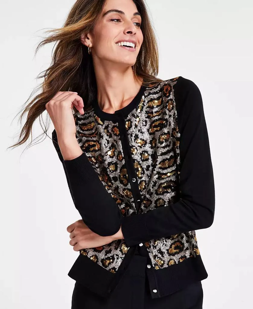 JM Collection Women
s Leopard Sequin Party Cardigan Sweater, Created for Macy
s 4
