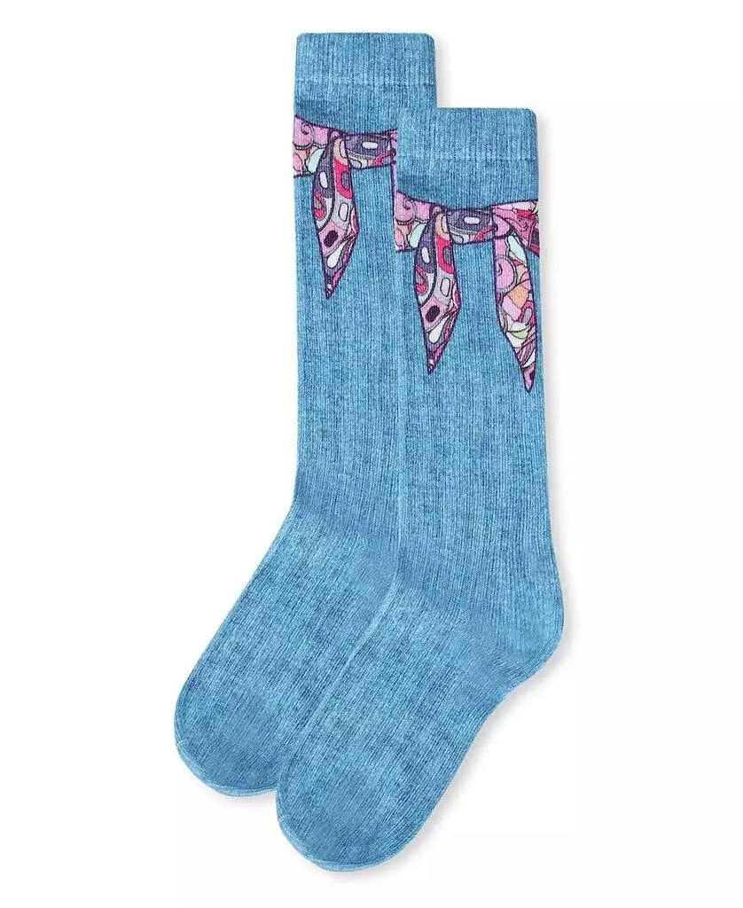 Memoi Little Girls Silk Tie Knot Cotton Blend Knee High Sock 2