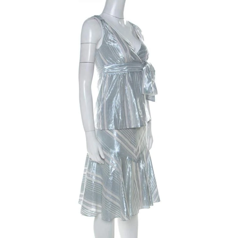 Paul & Joe Paul and Joe Silver Blue Striped Cotton Sleeveless Top and Short Skirt Set S 3