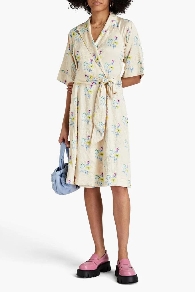 Ganni Floral-print crinkled-satin wrap dress 2