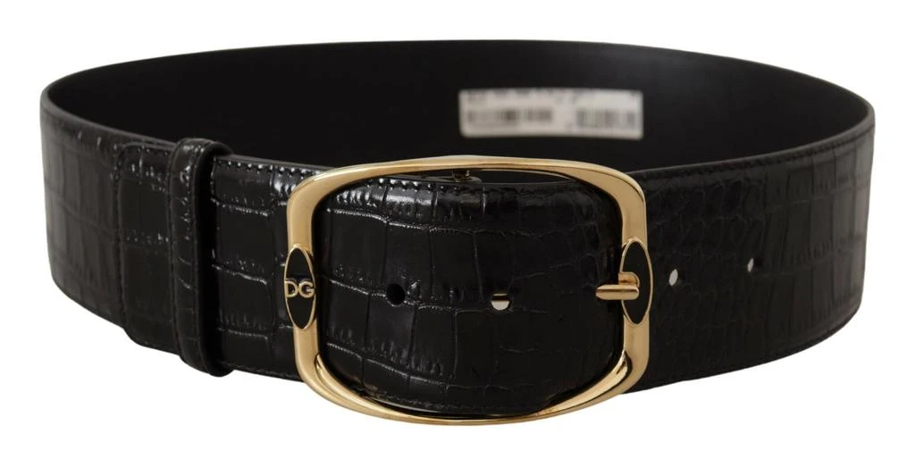 Shop Dolce & Gabbana Black Crocodile Print Gold Metal DG  display picture 3