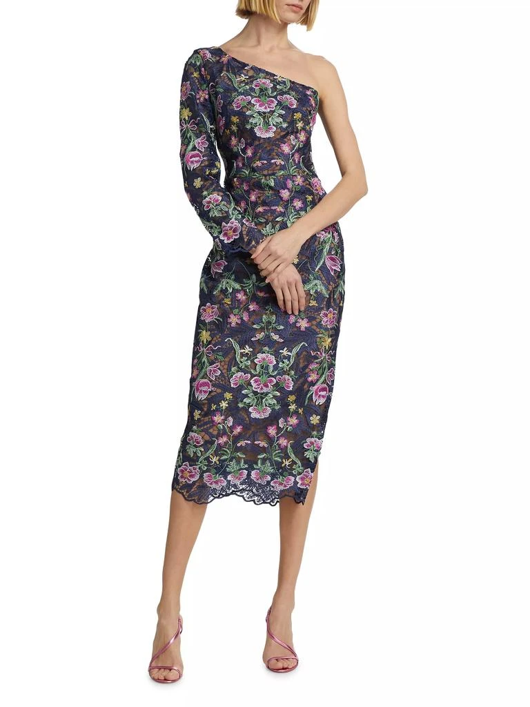 MARCHESA Floral Guipure Lace One-Shoulder Cocktail Dress 2