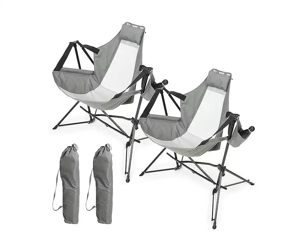 Flynama Hammock Camping Chair, Folding Portable Rocking Chair, Aluminum Alloy Adjustable Back Swinging Chair with Pillow Cup Holder, Recliner