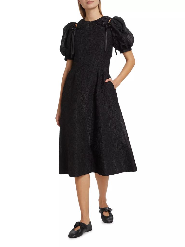 Simone Rocha Cloqué Puff-Sleeve A-Line Midi-Dress