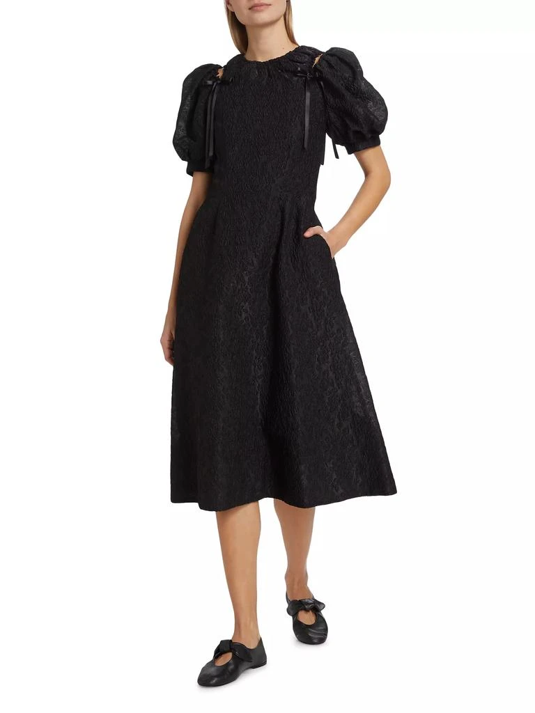 Simone Rocha Cloqué Puff-Sleeve A-Line Midi-Dress 2