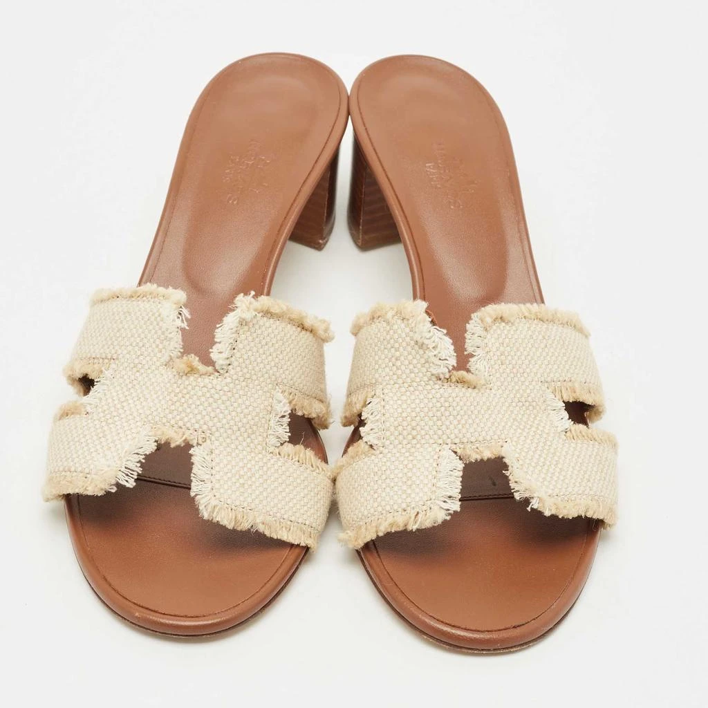 Hermes Hermes Brown/Cream Canvas Oasis Slide Sandals Size 39.5 3