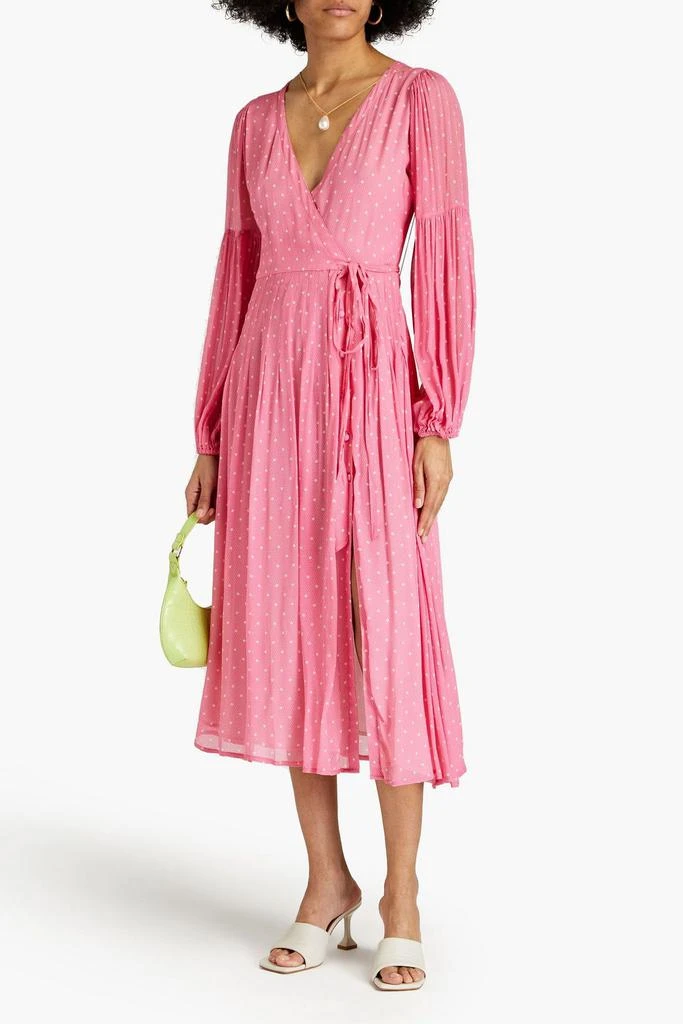 LOVESHACKFANCY Bevelyn polka-dot chiffon midi wrap dress 2
