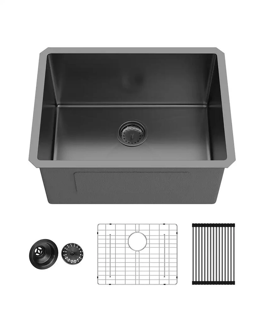 Flynama huluwat 24x18x12 Inch Undermount Gunmetal Black Laundry Utility Sink 16 Gauge T304 Stainless Steel Deep Single Bowl 11