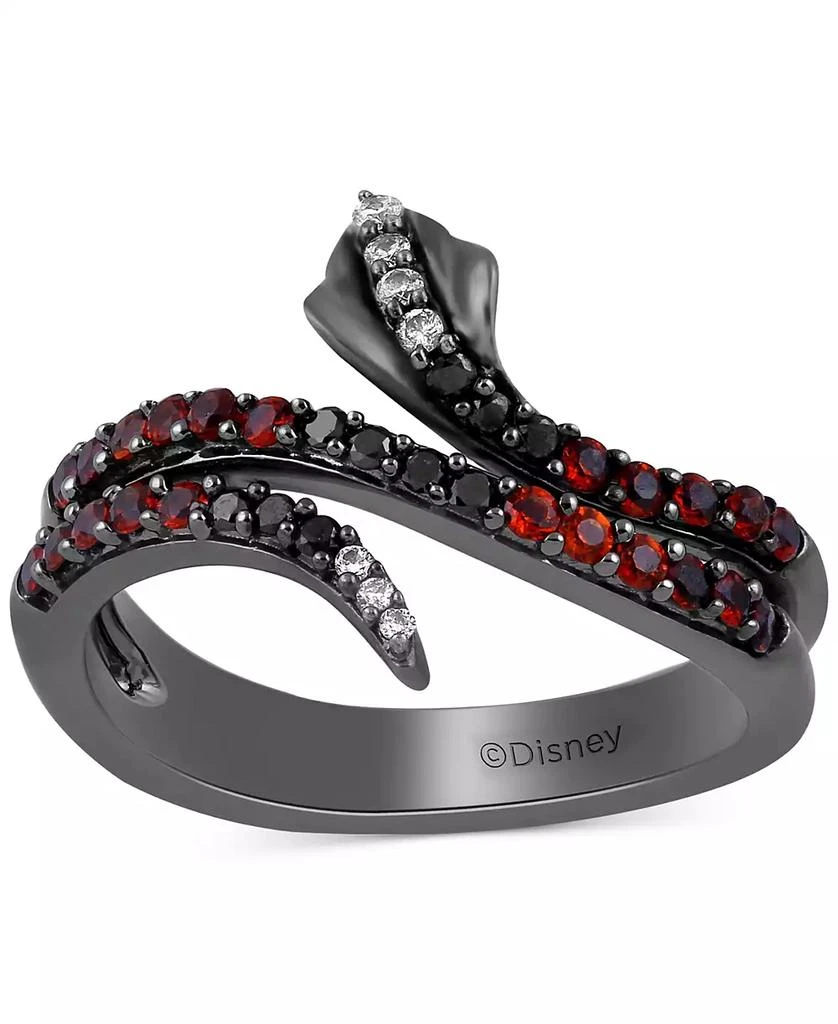 Disney Enchanted Vault Garnet (1/3 ct. t.w), Black Diamond (1/10 ct. t.w.) & Diamond (1/20 ct. t.w.) Jafar Snake Ring in Black Rhodium-Plated Sterling Silver 1