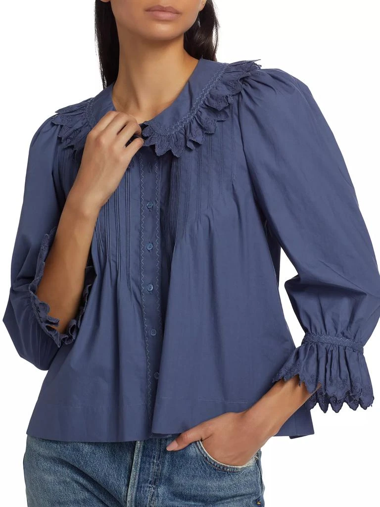 DÔEN Hickory Cotton Poplin Ruffled-Sleeve Top 6