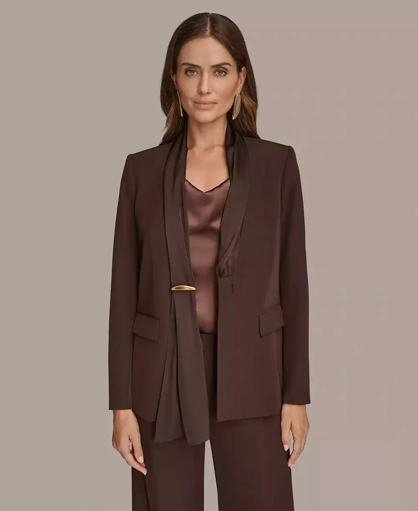 Donna Karan Womens Mixed Media Draped Neck Blazer, Regular 
Petite