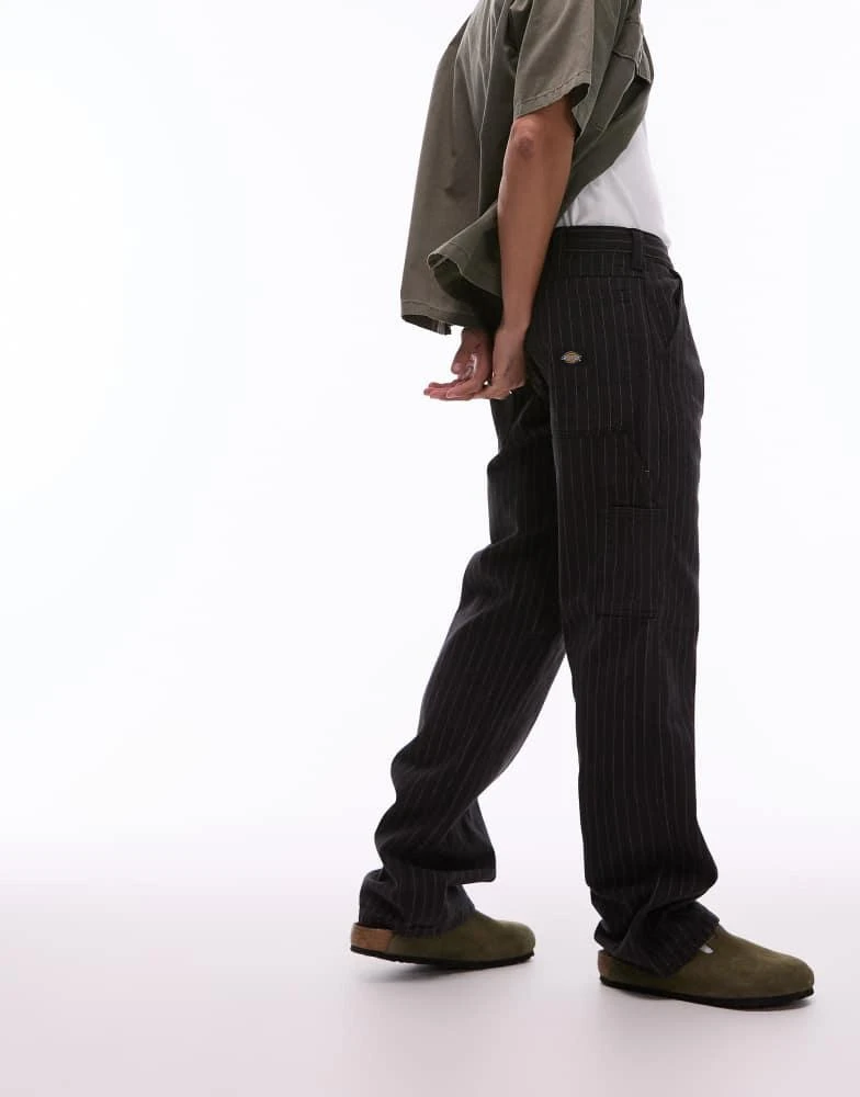 DICKIES Dickies pinstripe carpenter trousers in black and off white 2
