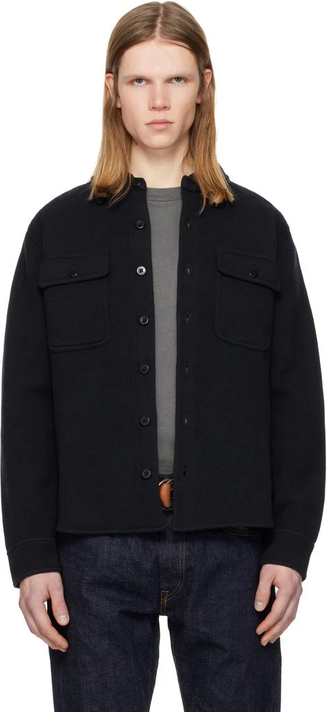 RRL Navy Birdseye Jacquard Wool Workshirt Jacket