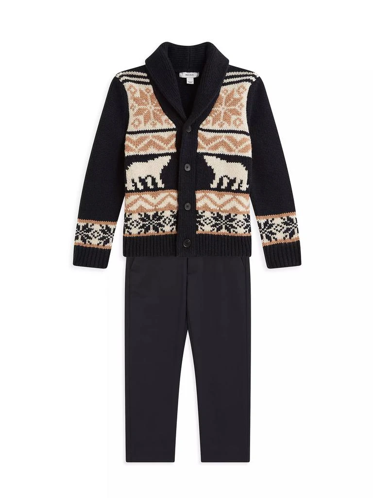 REISS Little Boy's &amp; Boy's Birch Intarsia-Knit Wool-Blend Shawl Collar Cardigan 2