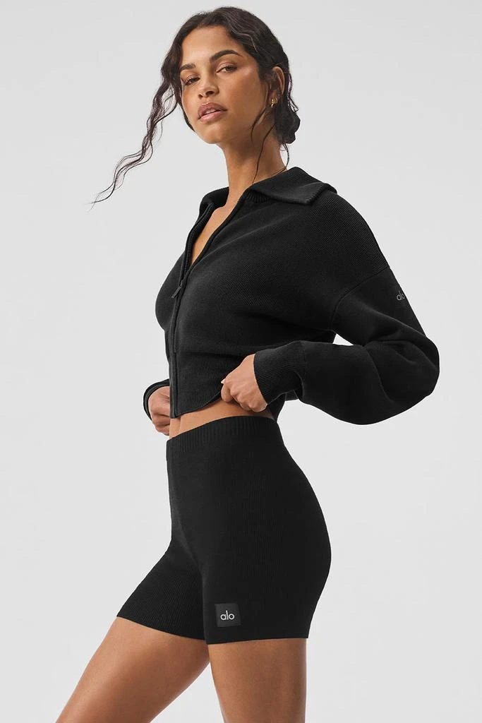 Alo Scholar Knit Cropped Full Zip Jacket - Black 3