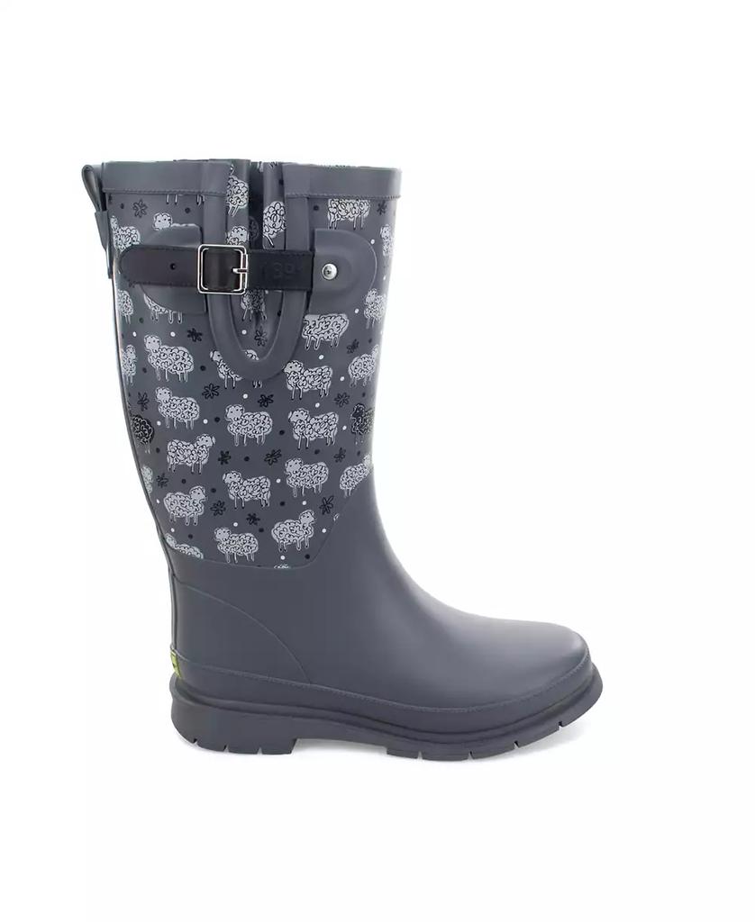 Western Chief Womens Black Sheep Faux Fur Tall Rain Boot