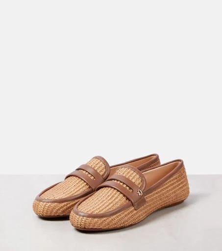 Gianvito Rossi Leather-trimmed raffia loafers 4