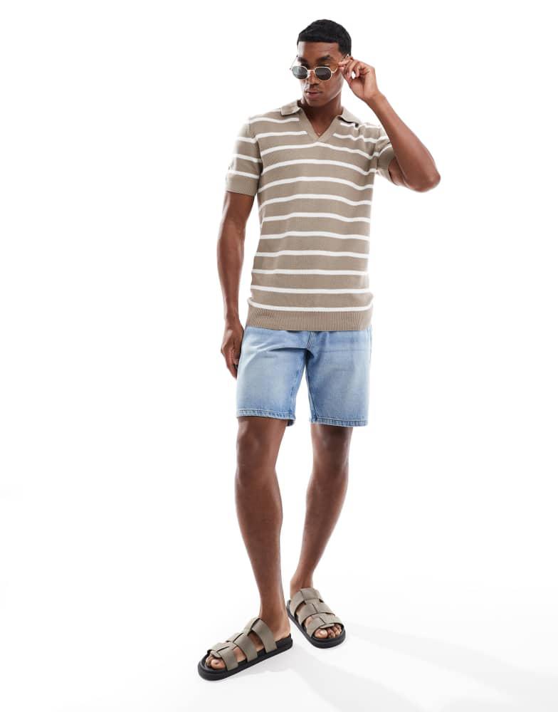 Brave Soul Brave Soul Short sleeve knitted polo shirt in stone