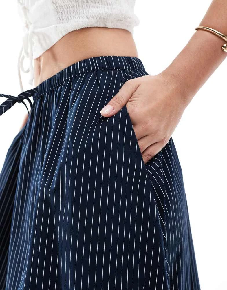 ASOS ASOS DESIGN a line tie waist midi skirt in navy stripe 3