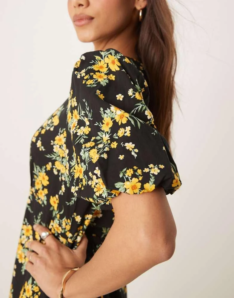 Nobody's Child Nobody's Child Benita midi dress in yellow & black ditsy floral 2