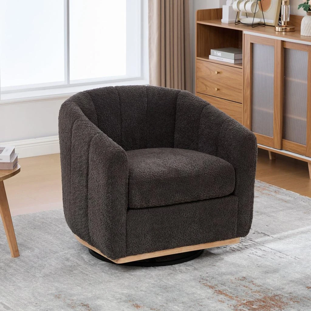Streamdale Furniture Streamdale 31.89" Wide Modern Chenille Swivel Chair, Upholstered Barrel Armchair for Living Room, Office. Charcoal
