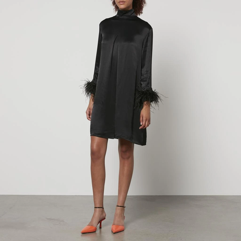 Sleeper Party Shirt Feather-Trimmed Satin Dress 3