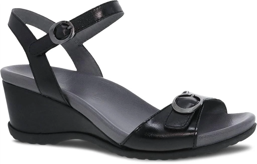Dansko Women's Arielle Wedge Sandal In Black Glazed 2