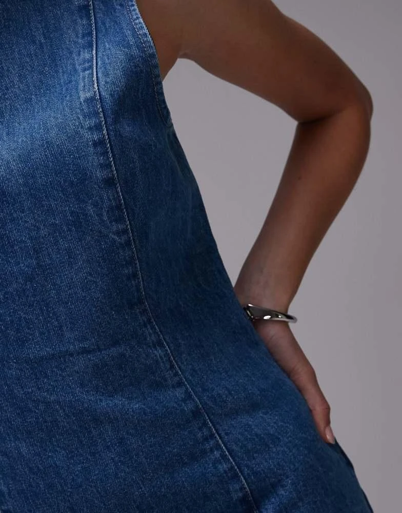 Topshop Topshop denim mini shift dress in mid blue 3