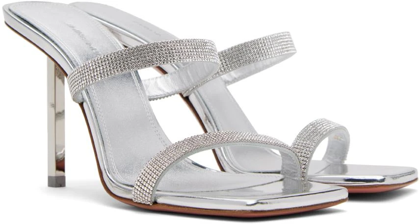 Amina Muaddi Silver Rih Slipper Heeled Sandals 4