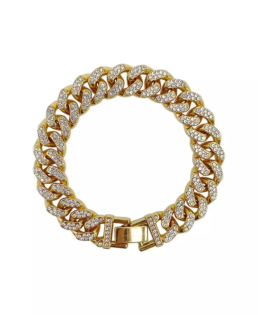 ADORNIA Women's Gold-Tone Plated Crystal Thick Cuban Curb Chain Bracelet 1