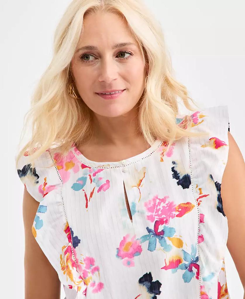 Style & Co Petite Short Flutter-Sleeve Printed Top