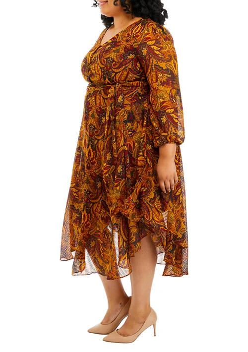 Vince Camuto Plus Size Long Sleeve V-Neck Maxi Dress with Asymmetrical Hem 3