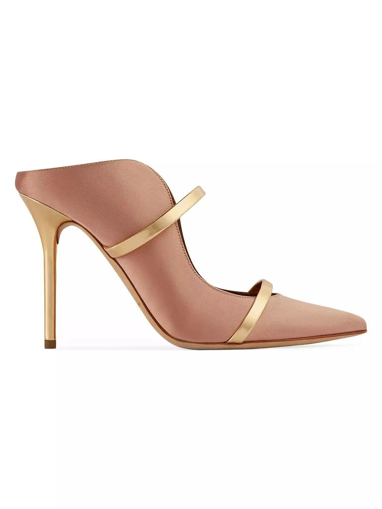 Malone Souliers Maureen 100MM Satin Mules with Mirror Leather Straps 1