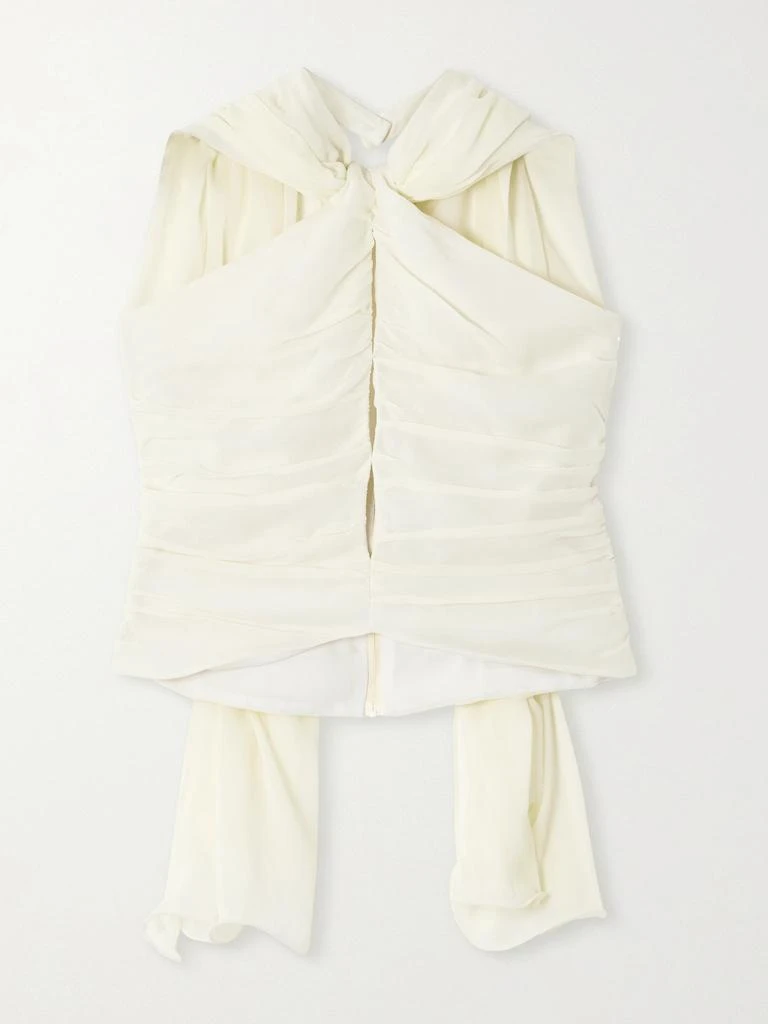 Posse Solene Scarf-detailed Ruched Chiffon Halterneck Top - Pastel yellow