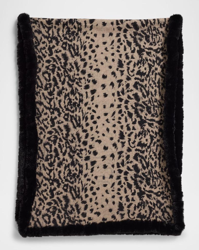 La Fiorentina Reversible Animal-Print Wool-Blend Wrap with Faux Fur Trim