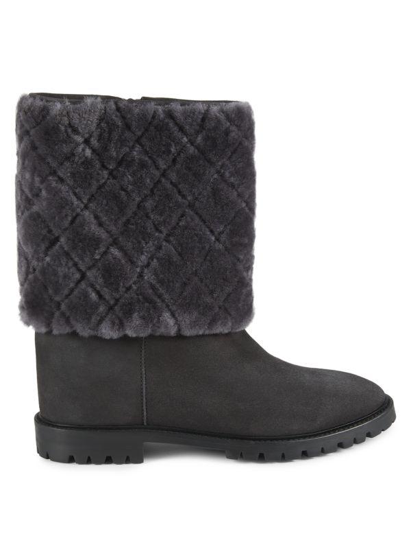 Aquatalia Casandra Shearling Trim Suede Boots
