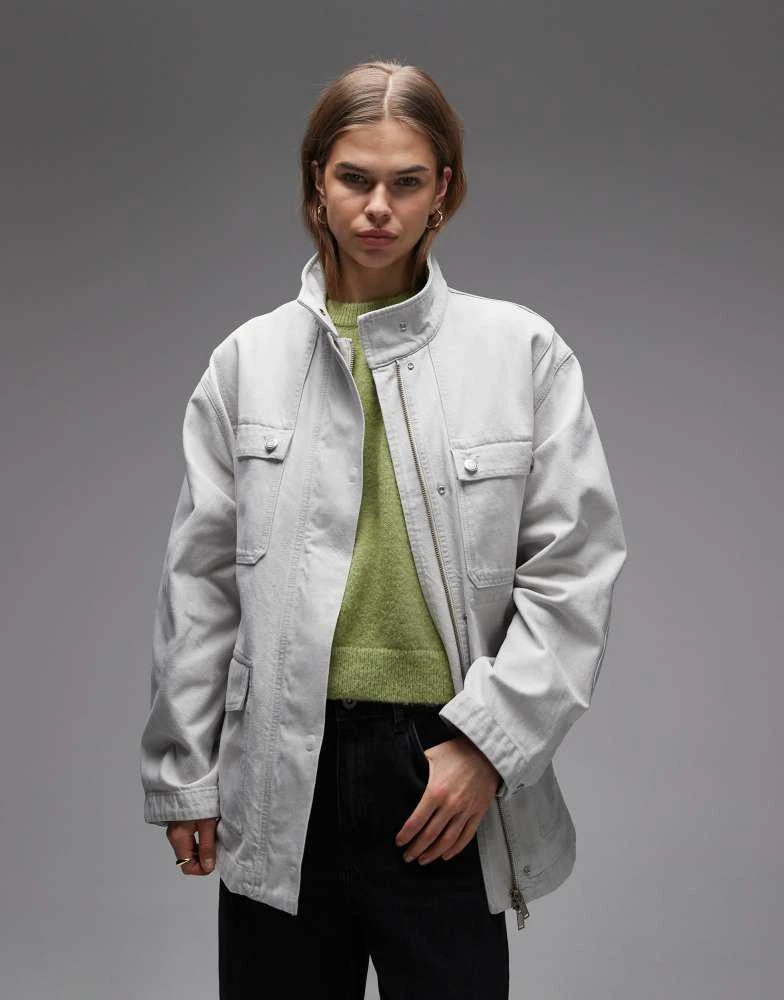 ARKET ARKET denim workwear funnel neck overshirt in off white