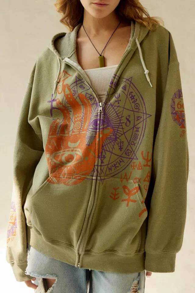 Urban Outfitters Eyes Open Oversized Zip-Up Hoodie Sweatshirt 2