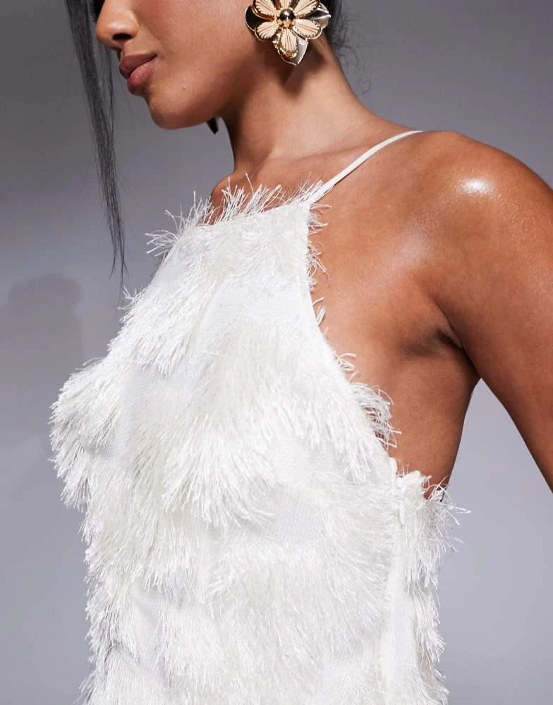ASOS ASOS DESIGN high neck halter thigh split textured maxi dress in ivory 3