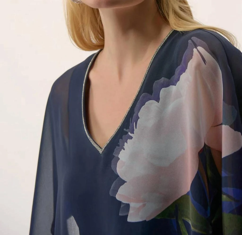 JOSEPH RIBKOFF Joseph Ribkoff - Floral Print V-neck Poncho Top 3