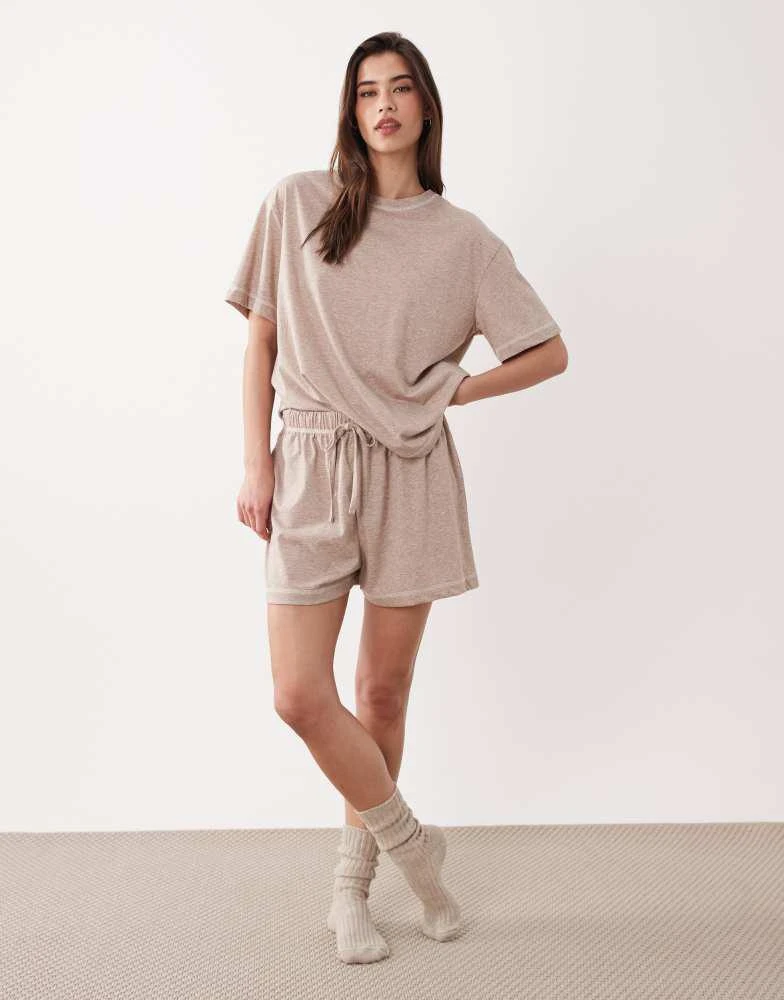 ASOS ASOS DESIGN oversized tee and short pyjama set in brown marl