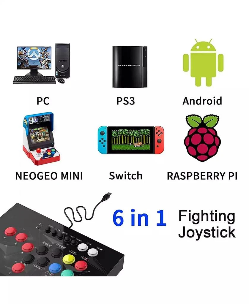 NBCP Arcade Fight Stick, Arcade Fighting Joystick, Street Fighter Controller with Turbo for PS3, Nintendo Switch, PC Windows (7/8/10/11), Android TV Box, Raspberry Pi, NEOGEO Mini 2